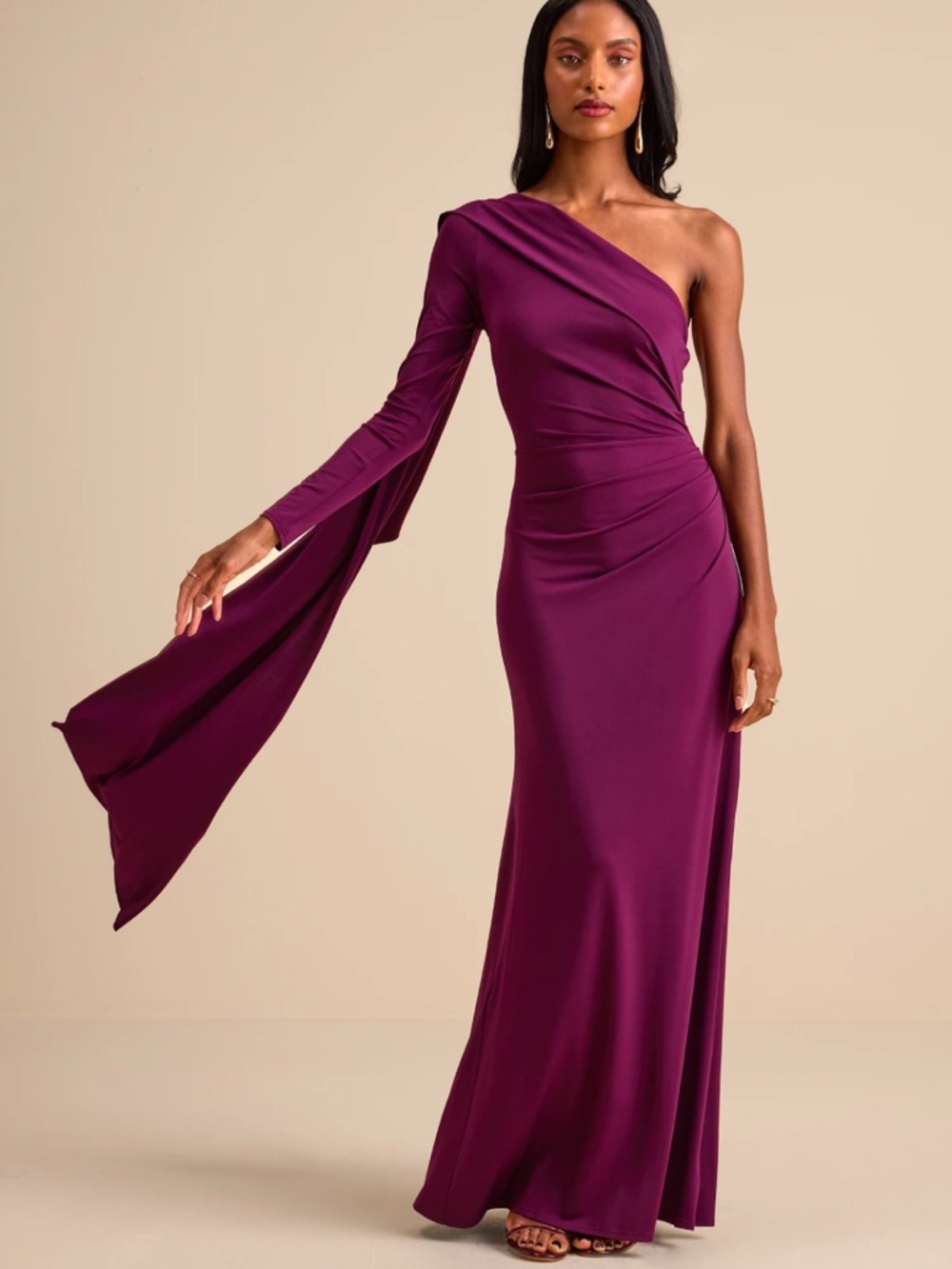 New Lulus Maru Sash One-Shoulder Plum Purple Evening Maxi Gown Sz Medium